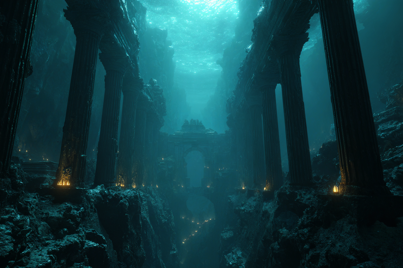 cité aquatique sous-marine d'inspiration grecque antique